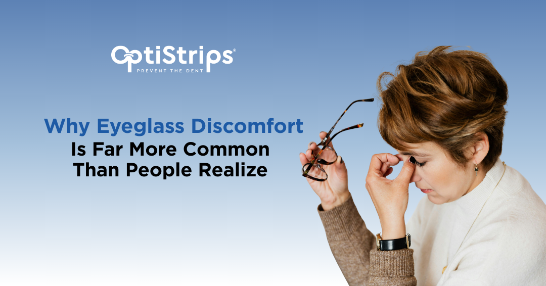  Blog cover for OptiStrips discussing the hidden causes of eyeglass discomfort that are often overlooked.