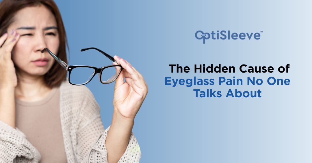 Blog cover for OptiSleeve discussing the hidden causes of eyeglass discomfort and pain.