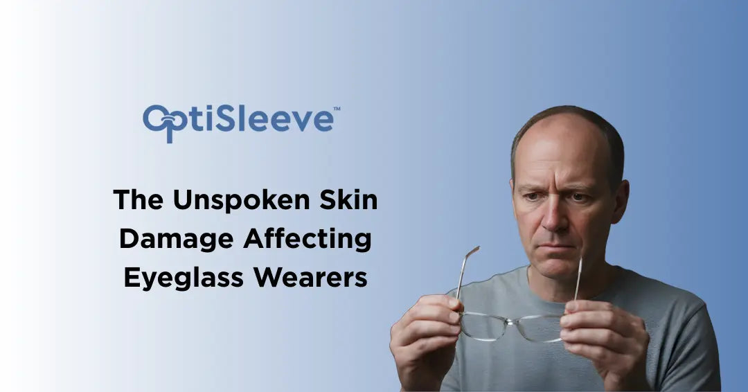 mage illustrating skin damage around the eyes of eyeglass wearers, highlighting the effects of prolonged pressure and friction